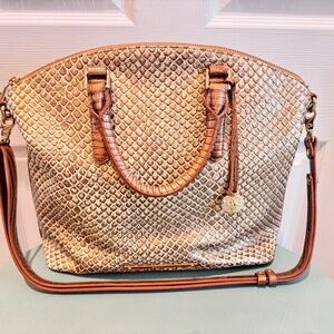 Brahmin Handbag, Tan Leather, Snakeskin Look
